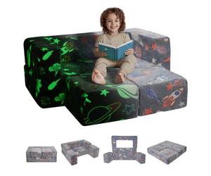 VEVOR Divano Modulare per Bambini, 4 Pezzi, Si Illuminano al Buio, Divano Convertibile Componibile con Fodera Rimovibile Cuscino in Schiuma, Fai da Te Mobili Sala Giochi per Bambini Leggere Grigio