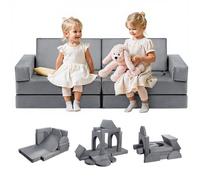 VEVOR Divano Modulare per Bambini, Sedia Componibile Trasformabile con Braccioli, Spugna 28D e Pelo Corto, Combinazione Creativa per Sala Giochi, Camera da Letto, Soggiorno, Grigio, 14 Pezzi