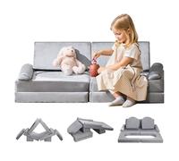 VEVOR Divano Modulare per Bambini, Sedia Componibile Trasformabile con Braccioli, Spugna 28D e Pelo Corto, Combinazione Creativa per Sala Giochi, Camera da Letto, Soggiorno, 10 Pezzi, Grigio
