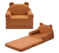 VEVOR Divano Pieghevole per Bambini, Sedia Pieghevole per Bambini a Forma di Orso con Braccioli, Spugna 28D, Trasformabile in Sdraio, Divano per Leggere Rilassarsi Giocare, M, Marrone