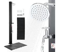 VEVOR Doccia Solare da Giardino 35 L Doccia Esterna Solare con Soffione Regolabile, Tappetino in Plastica, Rubinetto con Acqua Calda e Fredda, per Piscina Spiaggia Campeggio, Altezza 195 cm, Nero