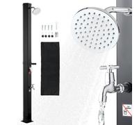VEVOR Doccia Solare da Giardino 35 L, Doccia Solare da Esterno con Portasapone e Risciacquo per Piedi, Altezza di Soffione a Pioggia 195 cm, Acqua Calda Max. 60°C, per Piscina Spiaggia Campeggio, Nero