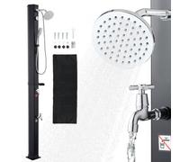 VEVOR Doccia Solare da Giardino 40 L, Doccia Esterna Solare con Portasapone Rubinetto e Soffione a Pioggia Regolabile, Altezza 205 cm, Regolazione Acqua Calda e Fredda, Uso in Piscina Campeggio, Nero