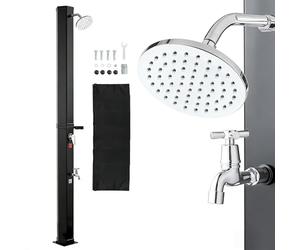 VEVOR Doccia Solare da Giardino 40 L, Doccia Esterna Solare con Portasapone Rubinetto e Soffione a Pioggia Regolabile, Altezza 205 cm, Regolazione Acqua Calda e Fredda, Uso in Piscina Campeggio, Nero