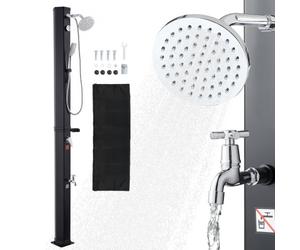 VEVOR Doccia Solare da Giardino 40 L, Doccia Esterna Solare con Portasapone Rubinetto e Soffione a Pioggia Regolabile, Altezza 205 cm, Regolazione Acqua Calda e Fredda, Uso in Piscina Campeggio, Nero