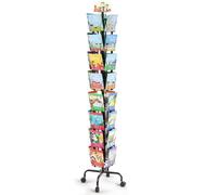VEVOR Espositore per Biglietti d'Auguri 450 x 450 x 1930 mm Porta Cartoline Girevole a 360° per Brochure Cartoline da 32 Tasche, con Portacartelli, 4 Ruote (2 Bloccabili) per Mostre, Uffici, Fiere