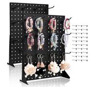 VEVOR Espositore per Pannello Forato, Espositore da Tavolo con Pannello Forato 440 x 330 x 114 mm, con 30 Ganci, in Acciaio Laminato a Freddo Ispessito, per Negozi Gioiellerie, Nero 2 Pezzi