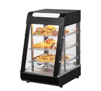 VEVOR Espositore Scaldavivande Commerciale 3 Ripiani 1000 W con Luce, Ripiano Regolabile, Display della Temperatura, Riscaldamento a Vapore da 30 ℃ a 85 ℃, 57 L per Hamburger Pizza Pane Pollo Fritto