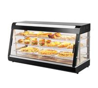 VEVOR Espositore Scaldavivande Commerciale 3 Ripiani 1500 W con Luce, Ripiano Regolabile, Display della Temperatura, Riscaldamento a Vapore da 30 ℃ a 85 ℃, 180 L per Hamburger Pizza Pane Pollo Fritto