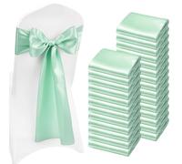 VEVOR Fasce per Sedie in Raso con Fiocchi, Fasce per Sedie per Legare, Nastri per Sedia Fiocchi di Nozze per Matrimoni, Feste, Banchetti, Coprisedie per Banchetti, 275 x 17 cm, 100 Pezzi, Verde Chiaro