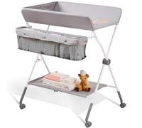 VEVOR Fasciatoio Pieghevole per Neonati Bambini con Cestello Portaoggetti e Ruote Bloccabili Altezza Regolabile a 3 Livelli 102/104/106 cm Portata Massima 15 kg Acciaio al Carbonio e Tessuto Oxford