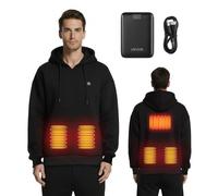 VEVOR Felpa con Cappuccio Riscaldata per Uomo e Donna, Giacca Riscaldata Unisex con 5 Zone di Riscaldamento, 3 Livelli di Temperatura, Calore 4-8 Ore, per Campeggio Invernale all'Aperto, Nero