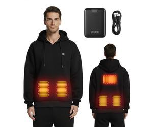 VEVOR Felpa con Cappuccio Riscaldata per Uomo e Donna, Giacca Riscaldata Unisex con Banca di Potere Ricaricabile da 7,4 V, Taglia XXXL Pile Polare, per Campeggio Invernale all'Aperto, Nero