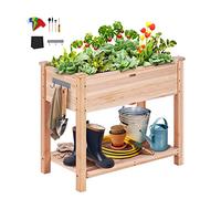 VEVOR Fioriera Rialzata da Giardino Esterno con Ripiano in Legno 86 x 46 x 76 cm per Coltivazione di Piante Orto Erbe, Orto Rialzato con Ripiano in Legno da Esterno Aiuola Sopraelevata Piante Ortaggi