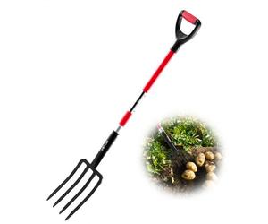 VEVOR Forca da Giardino a 4 Rebbi con Manico in Fibra di Vetro, Forca da Scavo Resistente da 1140 mm con Impugnatura a Y, Forca da Vanga in Acciaio Forgiato per Fieno, Compostaggio