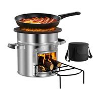 VEVOR Fornello a Razzo da Campeggio, Fornello a Legna Portatile in Acciaio Inox con Borsa per Trasporto, Porta Singola, Forno a Razzo Portatile per Cottura da Esterno, Escursioni, Campeggio