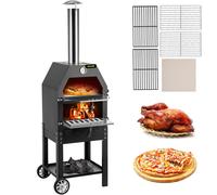 VEVOR Forno per Pizza a Legna e Carbonella Forno da Esterno con Ruote con Pietra