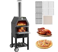 VEVOR Forno per pizza all'aperto, forno a legna da 12 pollici, forno a legna a 2 strati, forno per pizza all'aperto a legna con 2 ruote rimovibili, forni per pizza a legna