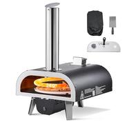 VEVOR Forno per Pizza da Eterno 304,8 mm, Forno a Legna a Pellet con Termometro e Rotazione Elettrica, Macchina per Pizza Portatile per Campeggio, Pietra, Borsa per il Trasporto, Pala
