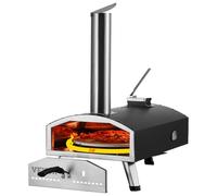 VEVOR Forno Portatile per Esterni 304 mm, Pellet e Trucioli e Carbone Tri-Fuel, Griglia Pizza con Spruzzo di Ferro, Include Pietra Pizza Girevole a 210°, Paletta, Ideale per Campeggio Cortile, Nero