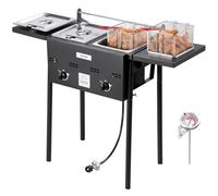 VEVOR Friggitrice a gas propano a doppio serbatoio 9 lx2, dispositivo di cottura a propano in acciaio inox, freestanding con piattaforma pieghevole e regolazione del calore, per esterno ristorante