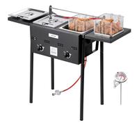 VEVOR Friggitrice a propano per esterni, con 2 serbatoi (9 L x 2), fornello in acciaio inox con piattaforma pieghevole e doppio cestello e regolazione del calore, friggitrici per ristoranti snack bar