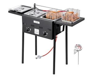 VEVOR Friggitrice a propano per esterni, con 2 serbatoi (9 L x 2), fornello in acciaio inox con piattaforma pieghevole e doppio cestello e regolazione del calore, friggitrici per ristoranti snack bar