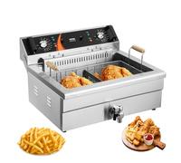 VEVOR Friggitrice Commerciale Elettrica da Banco per Tacchino 2250W, Friggitrici a Olio 29 L con Cestello, Acciaio Inox Spesso 1 mm, Controllo Tempo Temperatura, per Uso in Cucina Ristorante