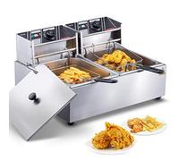 VEVOR Friggitrice Elettrica 8,6L Vasca Doppia Rimovibile 3000W in Acciaio Inossidabile Commerciale, Friggitrice a Olio Elettrica Temperatura Controllata 50°C - 200°C per Cucina Hotel Festa Carnevale