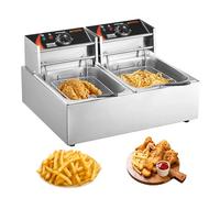 VEVOR Friggitrice Elettrica Commerciale 5000 W Doppia Vasca Capacità 12 L | Macchina Friggitrice da Banco 50°C - 200°C, 2 Cestelli Rimovibili, in Acciaio Inossidabile da Cucina Hotel, Ristorante, Feste