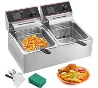 VEVOR Friggitrice Elettrica con Doppio Serbatoio in Acciaio Inossidabile 560 x 430 x 310 mm Friggitrice ad Olio 5000 W Friggitrice Elettrica con Coperchi Rimovibili 50 ~ 200°C Friggitrice per Friggere