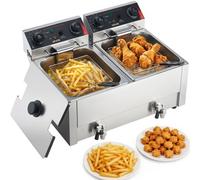 VEVOR Friggitrice Elettrica Doppio Vassoio, Friggitrice 5000 W Totale Acciaio Inox con Cestelli Coperchi 60-200 °C Temperatura Controllata Timer Protezione contro Surriscaldamento, Ristorante Cucina