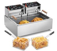VEVOR Friggitrice Professionale Elettrica per Tacchino da 2500W con 3 Cestelli Rimovibili, Friggitrice a Olio Singolo da Banco in Acciaio Inox Capienza Olio ca. 12L, per Uso Cucina Ristorante, Argento