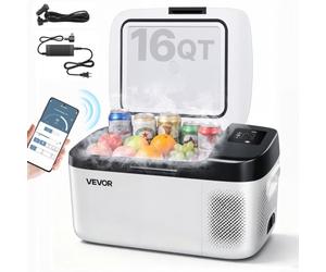 VEVOR Frigorifero Elettrico Portatile per Auto 15 L, Mini Compressore Elettrico CC 12 V 24 V con Modalità Freddo e Caldo Controllo Tramite App, Design Compatto e Antiurto, per Camper Camion Barca