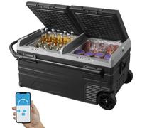 VEVOR Frigorifero per Auto, Congelatore Portatile Doppia Zona 95 L, 12 Volt, Gamma -20 ~ 20 ℃, Dispositivo Raffreddamento a Compressore 12/24 V CC 100-240 V CA per Campeggio Camper con Ruote Maniglia