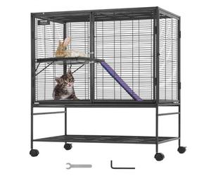 VEVOR Gabbia per Animali in Metallo Rotelle 1000 mm, Grande Gabbia a 2 Livelli, Facile Installare Gabbia per Animali con Rampe e Vassoio, Ruote Bloccabili, Ampio Ripiano di Stoccaggio