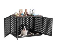 VEVOR Gabbia per Cani, Mobile a Cuccia Decorativo Resistente da 1070 mm in Acciaio, con Tavolino a 3 Ante, Vassoio Rimovibile e Serrature Antifuga, Colore Nero, per Cani di Piccola e Media Taglia