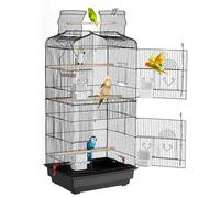 VEVOR Gabbia per Uccelli, 45,7 x 35,5 x 92,5 cm Grande Gabbia per Parrocchetti con Parte Superiore Aperta, Gabbia per Uccelli in Acciaio Sospesa con Vassoio Rimovibile, 4 Trespoli, per Inseparabili