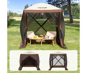 VEVOR Gazebo Pop-Up, Tenda con Schermo Pop-Up, Baldacchino su 4 Lati, Riparo da Sole 4 Panni Antivento Rimovibili Finestre in Rete, con Zanzariera Schermo a Montaggio Rapido 1,83 x 1,83 m Marrone