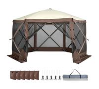 VEVOR Gazebo Pop-Up, Tenda con Schermo Pop-Up, Baldacchino su 6 Lati, Riparo da Sole 6 Panni Antivento Rimovibili Finestre in Rete, con Zanzariera Schermo a Montaggio Rapido 3,81 x 3,81 m Marrone