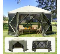 VEVOR Gazebo Pop-Up, Tenda con Schermo Pop-Up, Baldacchino su 6 Lati, Riparo da Sole 6 Panni Antivento Rimovibili Finestre in Rete, con Zanzariera Schermo a Montaggio Rapido 3,66 x 3,66 m Verde