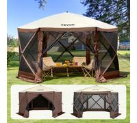 VEVOR Gazebo Pop-Up, Tenda con Schermo Pop-Up, Baldacchino su 6 Lati, Riparo da Sole 6 Panni Antivento Rimovibili Finestre in Rete, con Zanzariera Schermo a Montaggio Rapido 3,81 x 3,81 m Marrone