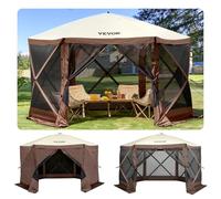 VEVOR Gazebo Pop-Up, Tenda con Schermo Pop-Up, Baldacchino su 6 Lati, Riparo da Sole 6 Panni Antivento Rimovibili Finestre in Rete, con Zanzariera Schermo a Montaggio Rapido 3,51 x 3,51 m Marrone