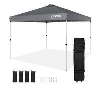 VEVOR Gazebo Tenda Pop-up Pieghevole 3 x 3 m Telo Rivestito in Argento PU 250 D con Borsa a Rotelle Portatile, Tendalino Impermeabile per Eventi Feste da Campeggio all'Aperto Giardino Cortile Grigio