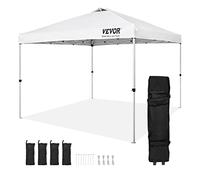 VEVOR Gazebo Tenda Pop-up Pieghevole 3 x 3 m Telo Rivestito in Argento PU 250 D con Borsa a Rotelle Portatile, Tendalino Impermeabile per Eventi Feste da Campeggio all'Aperto Giardino Cortile Bianco