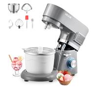 VEVOR Gelatiera 1,7L, Planetaria a 6 Velocità con Display Digitale a LED, Timer, Paletta, Gancio per Impastare e Paraspruzzi, per Yogurt Gelato Fai da Te, Gelato alla Frutta, Sorbetto, Grigio 1400W