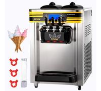 VEVOR Gelatiera da Banco a 3 Gusti, Macchina Commerciale per Gelato Soft da 22-30 L/ora, da 2350W con Accessori Completi, per Gelato Soft, Yogurt, Crema Pasticcera e Sorbetto, ecc., Sliver, R2