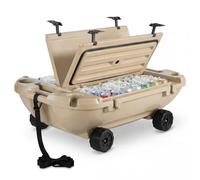 VEVOR Ghiacciaia Anfibia Galleggiante da 37,9 L con Scocca Rigida, Frigorifero Galleggiante con Vano a Secco Portabottiglie, con Ruote Flessibili e Fune di Traino per Terra Piscine Spiagge, Albicocca