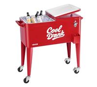 VEVOR Ghiacciaia Mobile da 75,71 L, Può Contenere Fino a 50 Bottiglie/110 Lattine, Carrello Portatile per Bevande da Bar per Feste, per Bevande con 4 Ruote Girevoli 2 con Freni, Apribottiglie Rosso
