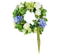 VEVOR Ghirlanda Decorativa Artificiale, 58,42 cm, Blu Bianco Verde, Decorata con Ortensie, Rose, Bacche, Viti, Ghirlanda Tutto l'Anno, Decorazione Interni Esterni, Pareti di Casa, Finestre e Festival